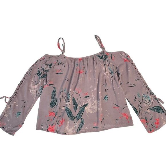 ROXY Women’s Off shoulder Cropped flowy longsleeve top‎ braided detail sz M - Picture 1 of 11